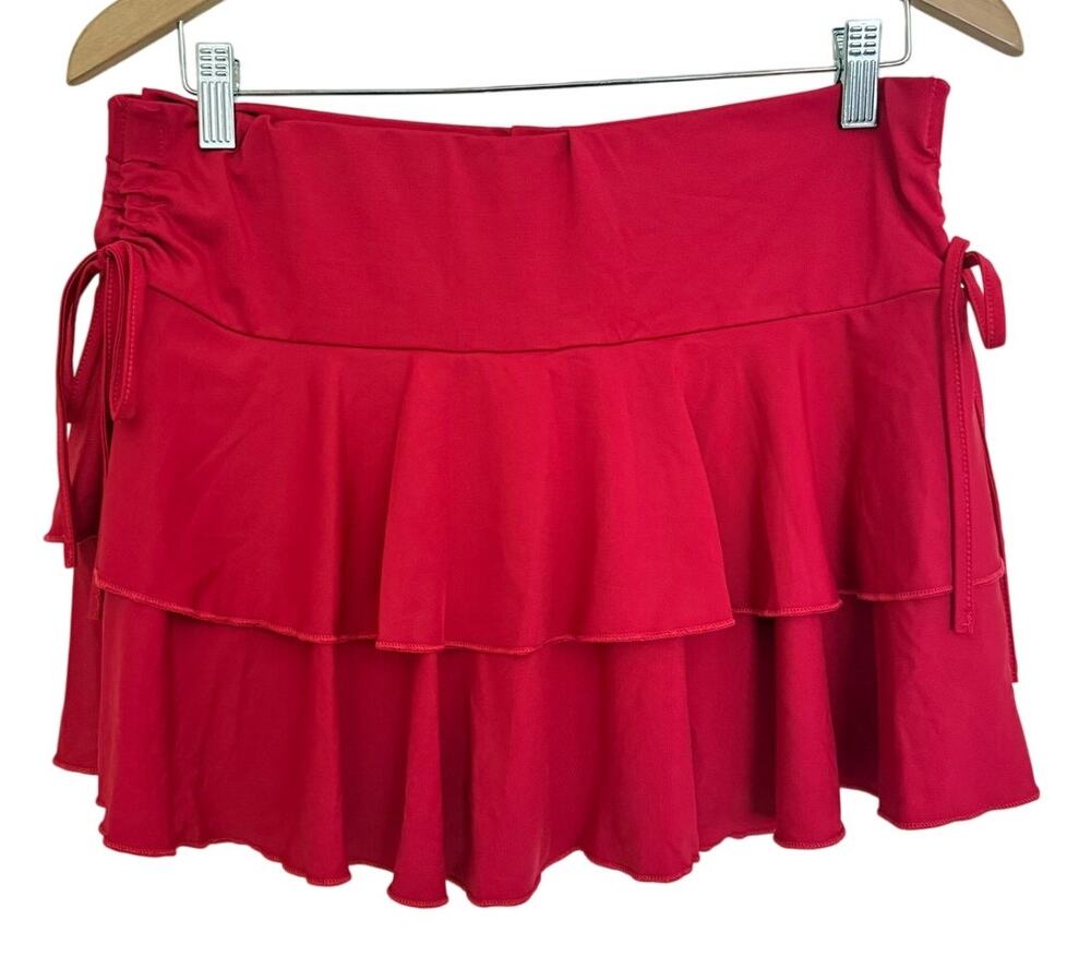 Red Ruffle Layered Schruched Side Bow Skort Size 0XL Rave Festival Preppy NEW